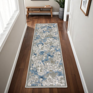 HomeRoots 2' Abstract Runner Rug in Grey Blue Ivory Navy Beige & Brown – Stain Resistant, Durable Design for Home 2'3" x 7'6" 508753