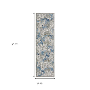 HomeRoots 2' Abstract Runner Rug in Grey Blue Ivory Navy Beige & Brown – Stain Resistant, Durable Design for Home 2'3" x 7'6" 508753