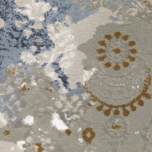 HomeRoots 2' Abstract Runner Rug in Grey Blue Ivory Navy Beige & Brown – Stain Resistant, Durable Design for Home 2'3" x 7'6" 508753
