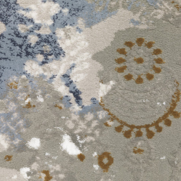 HomeRoots 2' Abstract Runner Rug in Grey Blue Ivory Navy Beige & Brown – Stain Resistant, Durable Design for Home 2'3" x 7'6" 508753