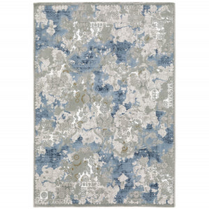 HomeRoots 2' Abstract Runner Rug in Grey Blue Ivory Navy Beige & Brown – Stain Resistant, Durable Design for Home 3' x 5' 508754