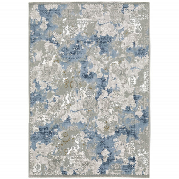 HomeRoots 2' Abstract Runner Rug in Grey Blue Ivory Navy Beige & Brown – Stain Resistant, Durable Design for Home 3' x 5' 508754