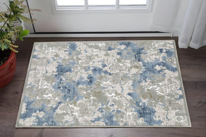 HomeRoots 2' Abstract Runner Rug in Grey Blue Ivory Navy Beige & Brown – Stain Resistant, Durable Design for Home 3' x 5' 508754