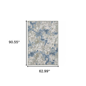 HomeRoots 2' Abstract Runner Rug in Grey Blue Ivory Navy Beige & Brown – Stain Resistant, Durable Design for Home 5' X 8' 508755