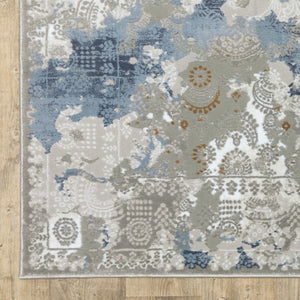 HomeRoots 2' Abstract Runner Rug in Grey Blue Ivory Navy Beige & Brown – Stain Resistant, Durable Design for Home 5' X 8' 508755