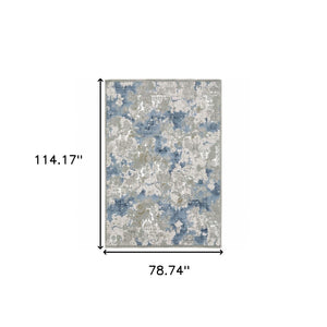 HomeRoots 2' Abstract Runner Rug in Grey Blue Ivory Navy Beige & Brown – Stain Resistant, Durable Design for Home 7' X 10' 508756