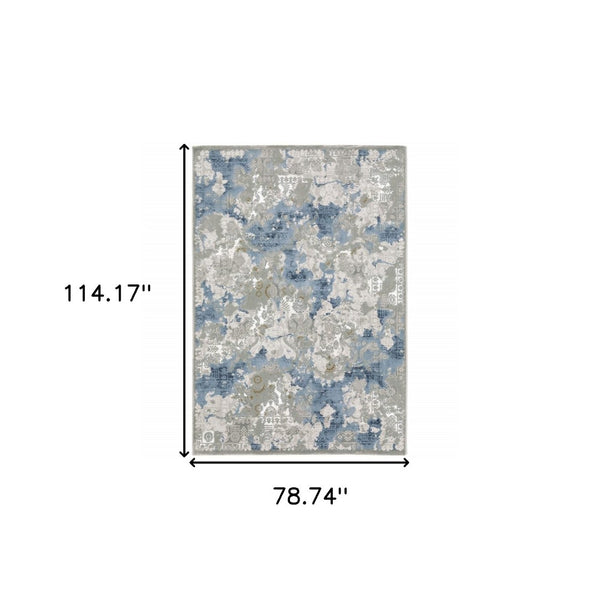 HomeRoots 2' Abstract Runner Rug in Grey Blue Ivory Navy Beige & Brown – Stain Resistant, Durable Design for Home 7' X 10' 508756