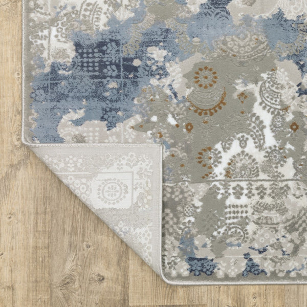 HomeRoots 2' Abstract Runner Rug in Grey Blue Ivory Navy Beige & Brown – Stain Resistant, Durable Design for Home 7' X 10' 508756