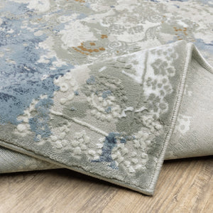 HomeRoots 2' Abstract Runner Rug in Grey Blue Ivory Navy Beige & Brown – Stain Resistant, Durable Design for Home 7' X 10' 508756