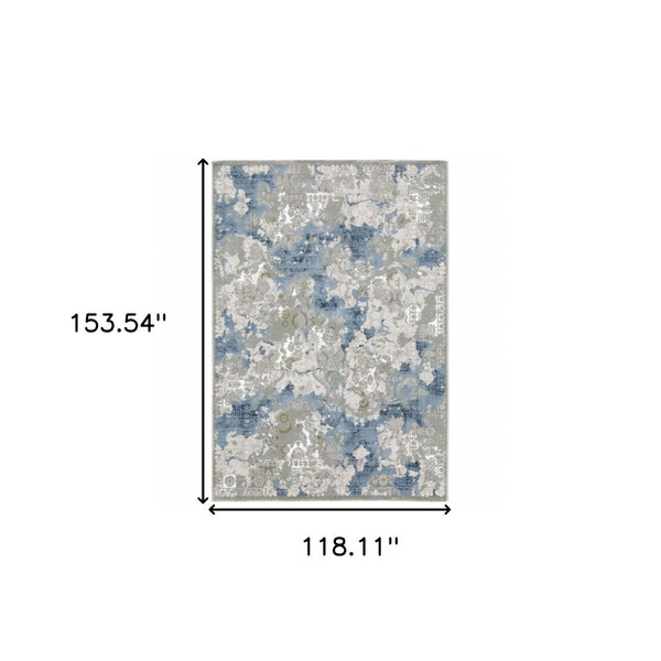 HomeRoots 2' Abstract Runner Rug in Grey Blue Ivory Navy Beige & Brown – Stain Resistant, Durable Design for Home 10' X 13' 508757