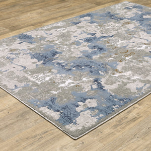 HomeRoots 2' Abstract Runner Rug in Grey Blue Ivory Navy Beige & Brown – Stain Resistant, Durable Design for Home 10' X 13' 508757
