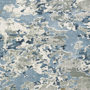 HomeRoots 2' Contemporary Abstract Runner Rug in Grey, Blue, Ivory, Navy & Brown - Stain Resistant Design 2'3" x 7'6" 508758