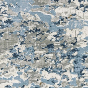 HomeRoots 2' Contemporary Abstract Runner Rug in Grey, Blue, Ivory, Navy & Brown - Stain Resistant Design 2'3" x 7'6" 508758
