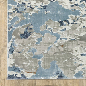 HomeRoots 2' Contemporary Abstract Runner Rug in Grey, Blue, Ivory, Navy & Brown - Stain Resistant Design 3' x 5' 508759