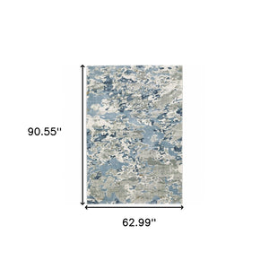 HomeRoots 2' Contemporary Abstract Runner Rug in Grey, Blue, Ivory, Navy & Brown - Stain Resistant Design 5' X 8' 508760