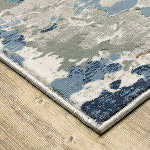 HomeRoots 2' Contemporary Abstract Runner Rug in Grey, Blue, Ivory, Navy & Brown - Stain Resistant Design 5' X 8' 508760