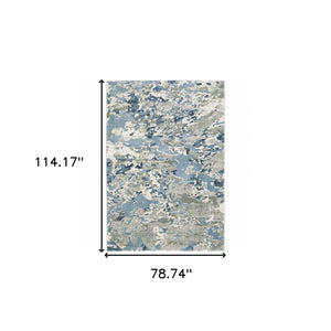 HomeRoots 2' Contemporary Abstract Runner Rug in Grey, Blue, Ivory, Navy & Brown - Stain Resistant Design 7' X 10' 508761