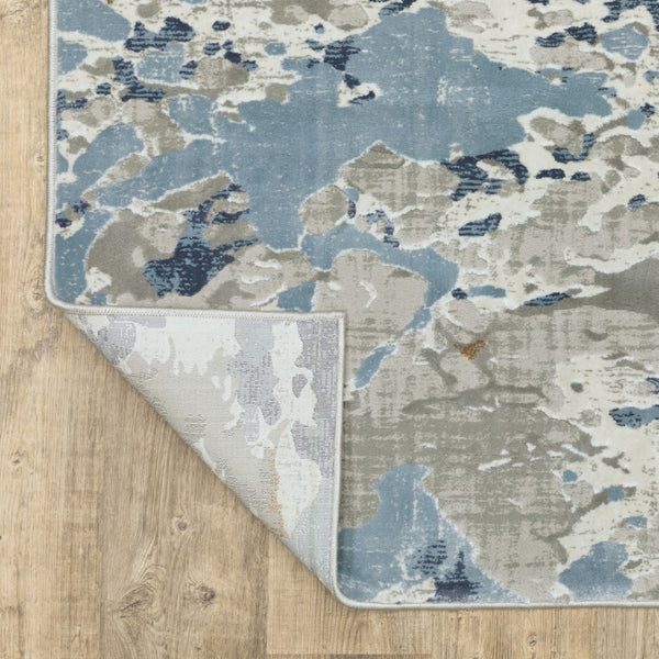 HomeRoots 2' Contemporary Abstract Runner Rug in Grey, Blue, Ivory, Navy & Brown - Stain Resistant Design 7' X 10' 508761