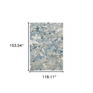 HomeRoots 2' Contemporary Abstract Runner Rug in Grey, Blue, Ivory, Navy & Brown - Stain Resistant Design 10' X 13' 508762