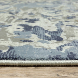 HomeRoots 2' Contemporary Abstract Runner Rug in Grey, Blue, Ivory, Navy & Brown - Stain Resistant Design 10' X 13' 508762
