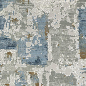 HomeRoots 2' Abstract Power Loom Runner Rug in Grey, Blue, Navy, Ivory & Brown - Stain Resistant & Durable Design 2'3" x 7'6" 508763