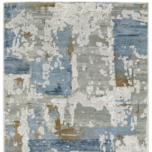 HomeRoots 2' Abstract Power Loom Runner Rug in Grey, Blue, Navy, Ivory & Brown - Stain Resistant & Durable Design 2'3" x 7'6" 508763