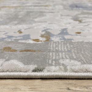 HomeRoots 2' Abstract Power Loom Runner Rug in Grey, Blue, Navy, Ivory & Brown - Stain Resistant & Durable Design 2'3" x 7'6" 508763