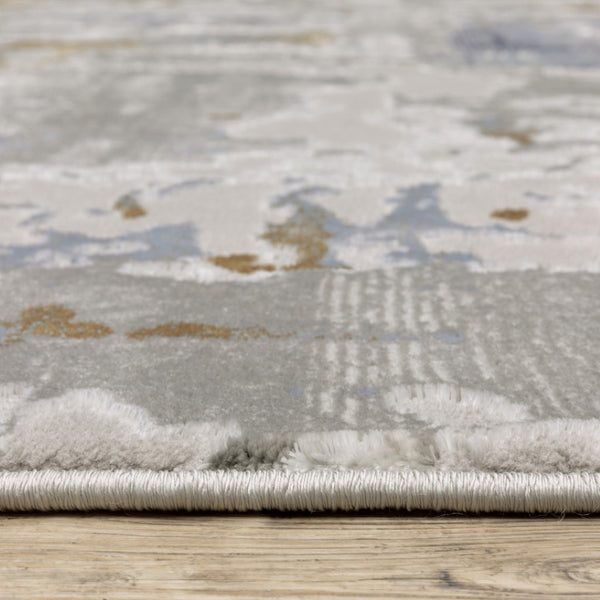 HomeRoots 2' Abstract Power Loom Runner Rug in Grey, Blue, Navy, Ivory & Brown - Stain Resistant & Durable Design 2'3" x 7'6" 508763