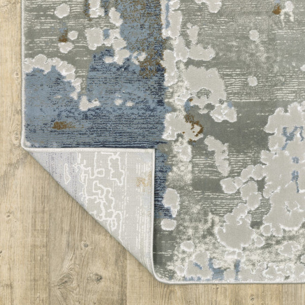 HomeRoots 2' Abstract Power Loom Runner Rug in Grey, Blue, Navy, Ivory & Brown - Stain Resistant & Durable Design 3' x 5' 508764