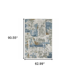 HomeRoots 2' Abstract Power Loom Runner Rug in Grey, Blue, Navy, Ivory & Brown - Stain Resistant & Durable Design 5' X 8' 508765