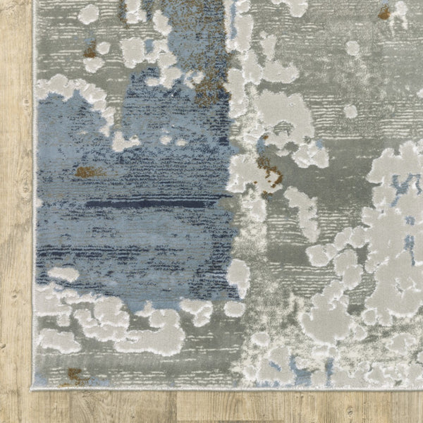 HomeRoots 2' Abstract Power Loom Runner Rug in Grey, Blue, Navy, Ivory & Brown - Stain Resistant & Durable Design 7' X 10' 508766