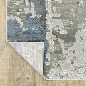 HomeRoots 2' Abstract Power Loom Runner Rug in Grey, Blue, Navy, Ivory & Brown - Stain Resistant & Durable Design 10' X 13' 508767