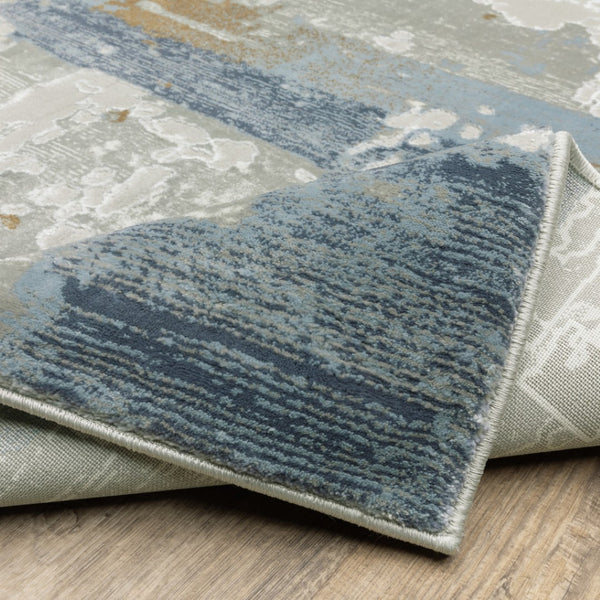 HomeRoots 2' Abstract Power Loom Runner Rug in Grey, Blue, Navy, Ivory & Brown - Stain Resistant & Durable Design 10' X 13' 508767