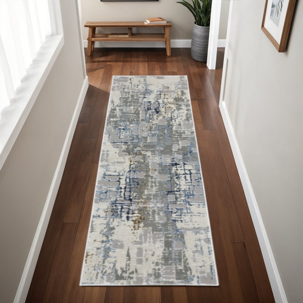 HomeRoots 2' Abstract Power Loom Runner Rug - Stain Resistant, Durable, Modern Design for High-Traffic Areas 2'3" x 7'6" 508768