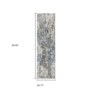 HomeRoots 2' Abstract Power Loom Runner Rug - Stain Resistant, Durable, Modern Design for High-Traffic Areas 2'3" x 7'6" 508768
