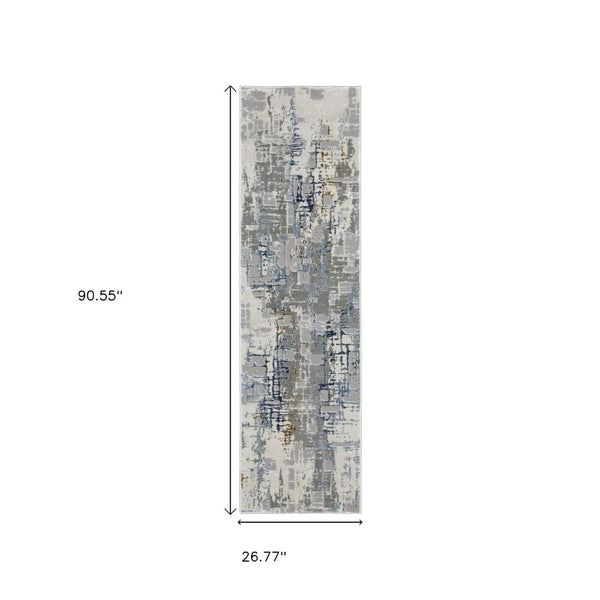 HomeRoots 2' Abstract Power Loom Runner Rug - Stain Resistant, Durable, Modern Design for High-Traffic Areas 2'3" x 7'6" 508768