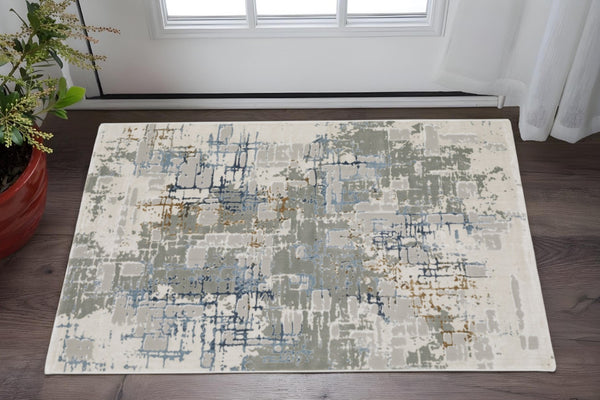 HomeRoots 2' Abstract Power Loom Runner Rug - Stain Resistant, Durable, Modern Design for High-Traffic Areas 3' x 5' 508769