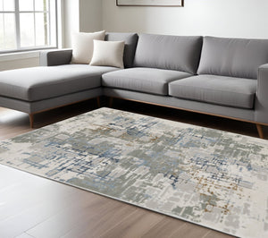 HomeRoots 2' Abstract Power Loom Runner Rug - Stain Resistant, Durable, Modern Design for High-Traffic Areas 7' X 10' 508771