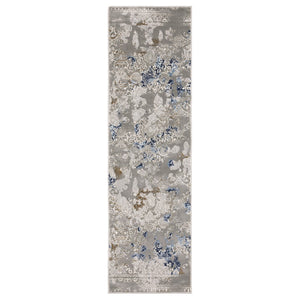 HomeRoots 2' Stylish Grey Blue Ivory Brown Navy Abstract Power Loom Runner Rug - Stain Resistant & Durable Design 2'3" x 7'6" 508773