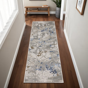 HomeRoots 2' Stylish Grey Blue Ivory Brown Navy Abstract Power Loom Runner Rug - Stain Resistant & Durable Design 2'3" x 7'6" 508773