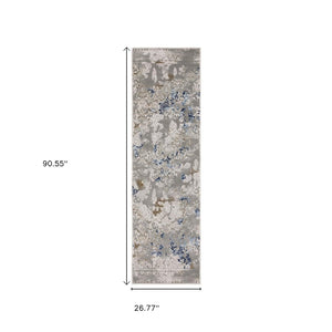 HomeRoots 2' Stylish Grey Blue Ivory Brown Navy Abstract Power Loom Runner Rug - Stain Resistant & Durable Design 2'3" x 7'6" 508773