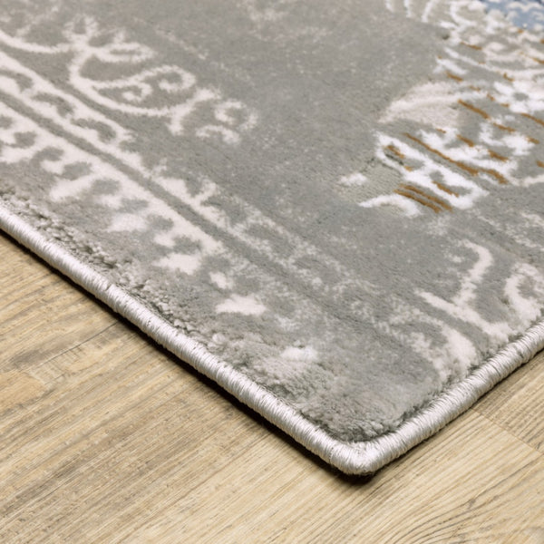 HomeRoots 2' Stylish Grey Blue Ivory Brown Navy Abstract Power Loom Runner Rug - Stain Resistant & Durable Design 2'3" x 7'6" 508773