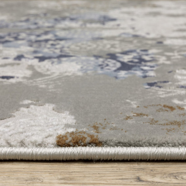 HomeRoots 2' Stylish Grey Blue Ivory Brown Navy Abstract Power Loom Runner Rug - Stain Resistant & Durable Design 2'3" x 7'6" 508773