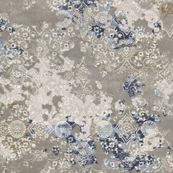 HomeRoots 2' Stylish Grey Blue Ivory Brown Navy Abstract Power Loom Runner Rug - Stain Resistant & Durable Design 2'3" x 7'6" 508773