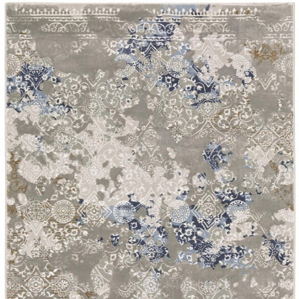 HomeRoots 2' Stylish Grey Blue Ivory Brown Navy Abstract Power Loom Runner Rug - Stain Resistant & Durable Design 2'3" x 7'6" 508773