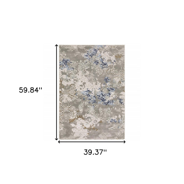 HomeRoots 2' Stylish Grey Blue Ivory Brown Navy Abstract Power Loom Runner Rug - Stain Resistant & Durable Design 3' x 5' 508774