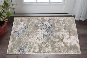 HomeRoots 2' Stylish Grey Blue Ivory Brown Navy Abstract Power Loom Runner Rug - Stain Resistant & Durable Design 3' x 5' 508774