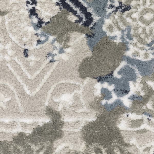 HomeRoots 2' Stylish Grey Blue Ivory Brown Navy Abstract Power Loom Runner Rug - Stain Resistant & Durable Design 3' x 5' 508774