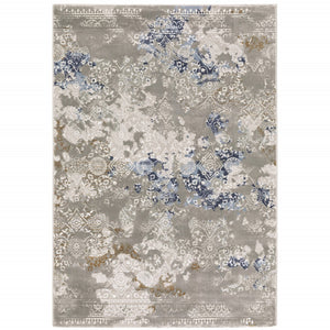 HomeRoots 2' Stylish Grey Blue Ivory Brown Navy Abstract Power Loom Runner Rug - Stain Resistant & Durable Design 5' X 8' 508775