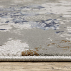 HomeRoots 2' Stylish Grey Blue Ivory Brown Navy Abstract Power Loom Runner Rug - Stain Resistant & Durable Design 5' X 8' 508775